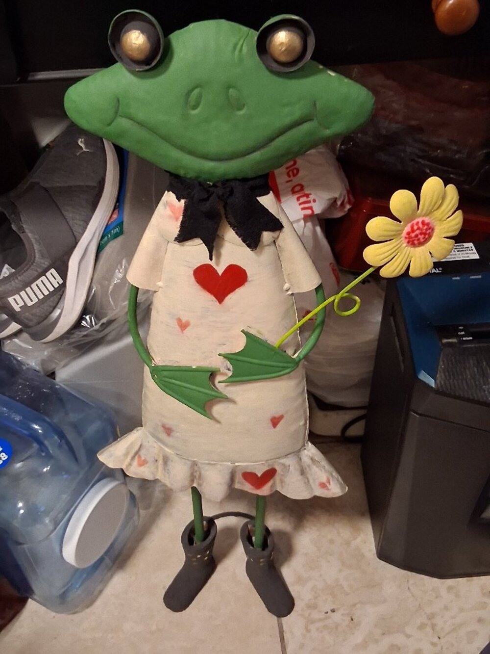 Garden art frog custom painted with magnolia pearl dress
